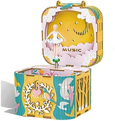 Музикалното Ковчег LHLLHL Дървени Занаяти Дървена Пъзел Музикална Кутия За Съхранение на Бижута с Въртяща се Балерина Подарък