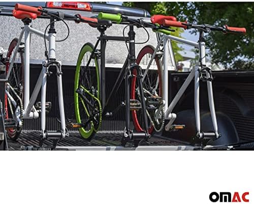 Велосипедна стойка OMAC Багажника Bed за Nissan Titan, 3 Стойки за велосипеди на Товара £ 112, Алуминий и Стомана, Сребро, Системата за бързо Изключване, за Монтиране на велосип