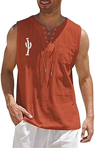 ZDDO мъже памук бельо, ризи без ръкави дантела V-графика с принтом ежедневни блузи свободно намаляване на