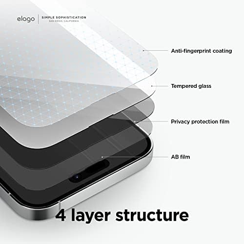 защитно стъкло elago Privacy Glass + за екрана, съвместим с iPhone 14 Pro - Защита на личния живот, твърдост на повърхността