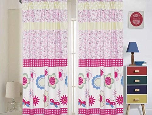 Комплект детски пердета Bedding Haus (2 панела), Многоцветен Цветя Модел във формата на пеперуда, Розово, Лилаво,