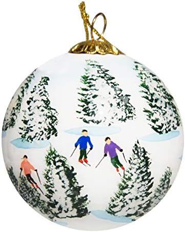 Коледна украса от стъкло с ръчно рисувани - Каране на ски По Полянам - Angel Fire
