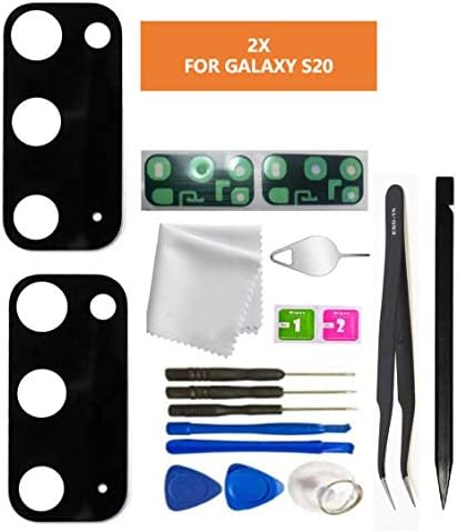 2 Бр. Подмяна стъклен капак на обектива задната камера на Galaxy S20 за Samsung Galaxy S20 (всички носители) с инструменти за ремонт (S20) (черен)