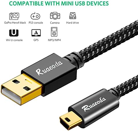 Ruaeoda Кабел Mini USB 50 фута, Зарядно устройство, Mini USB 2.0 Тип A-Mini 5 Pin B, който е Съвместим с GoPro