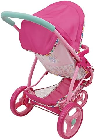 Baby Alive: количка за джогинг с кукли - Розово и Блестящо - Подходяща за кукли с размер до 24 инча, прибиращ се козирка,