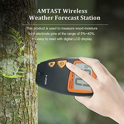 AMTAST Цифрово Измерване на влажността на дървесината MD814 Тестер, 4 контакти, Детектор за Влажност на дървесина, от Бамбук