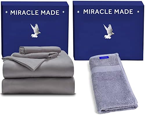 Miracle Made Extra Luxe - Камък, Комплект от две Чаршафи и Кърпи за ръце - Бял - памук Supima, Отгледани в САЩ