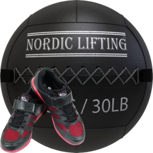 Nordic Lifting Wall Ball 30 паунда, в комплект с Обувки Venja, Размер на 11 - Черен, Червен