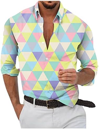 ayaso Ризи с дълъг ръкав за мъже, върхове с цветен блок, копчета, с висока яка, блуза, облегающая риза размер плюс, нормално