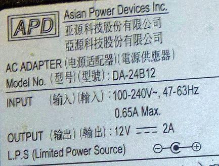 LaCie APD Asian Power Devices DA24B12 ac Адаптер DA-24B12 12 vdc/ 2A за разширяване на Външен твърд диск Seagate