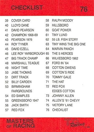 1989-90 TG Racing Masters of Racing Състезанието 76 В Яма по Пътищата Бъфет Памук Оуенс Гараж Официалната Търговска
