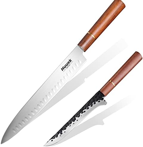 Нож Huusk Janpan 7-Инчов Нож За Рязане на Гърдите и 11-Инчов Набор от Ножове за Нарязване на месо за Пушена барбекю