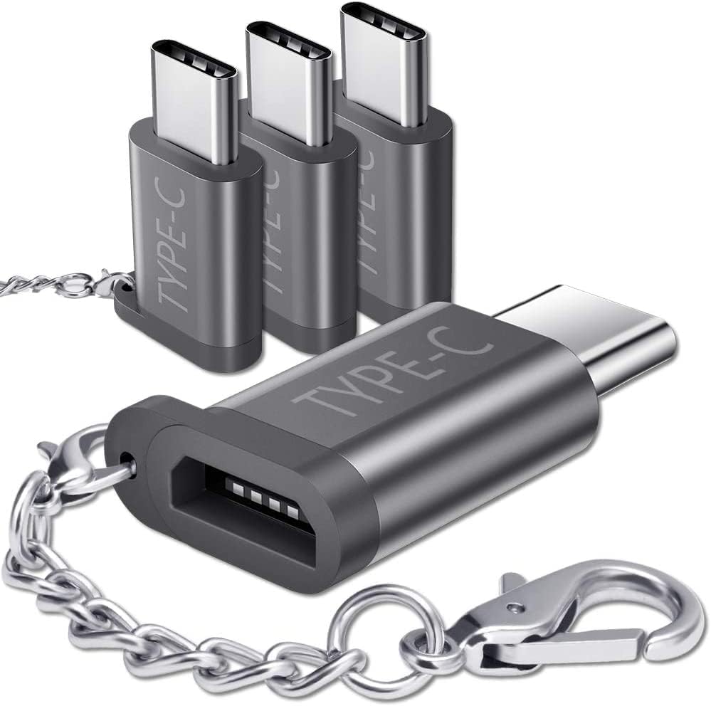 Адаптер JSAUX Micro USB (женски) към USB C, 4 комплекта, Алуминиев адаптер USB Type C с брелоком за бързо зареждане,