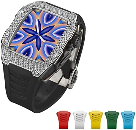 TEXUM за Apple Watch каишка 45 мм 44 мм от подобрения от въглеродни влакна, Луксозен калъф с диаманти + 6