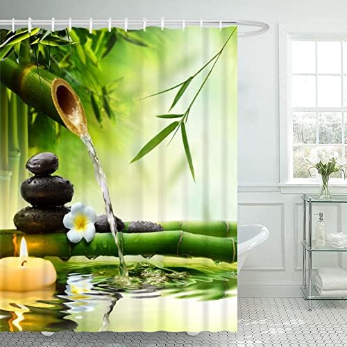 Завеса за душ от Бамбук и камъни Дзен Спа, Завеса за душ Релаксиращ Масаж за Медитация, Завеси за душ с Азиатските Листа от
