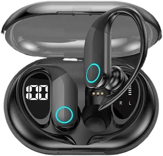 Безжични Слушалки Bluetooth 5,3 Слушалки IPX7 Водоустойчив ушите Стерео основната част Слушалки с Заушниками Микрофон Led Дисплей Батерии за спорт/Тренировка/Фитнес, Черен