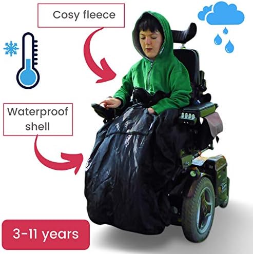 Уютно одеало за инвалидни колички на водоустойчива руното лигавицата | Универсално за инвалидни колички и колички със специални нужди | Детски размер (Черен)