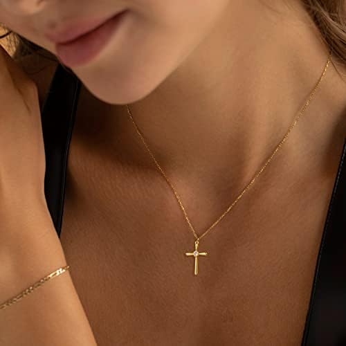 Freekiss Златното Колие с Кръст, за жени, Прости Колиета с Отложено във формата на Кръст от злато 14 К/Сребро,