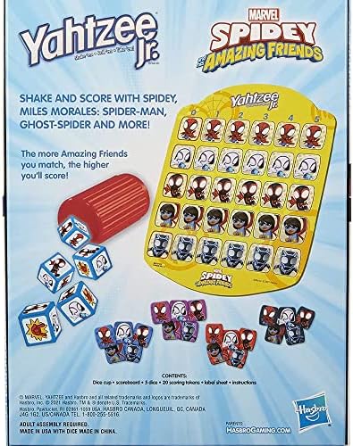 Настолна игра Спайди and His Amazing Friends от Hasbro Yahtzee, Jr. Marvel Издание за деца от 4 години и повече, играта