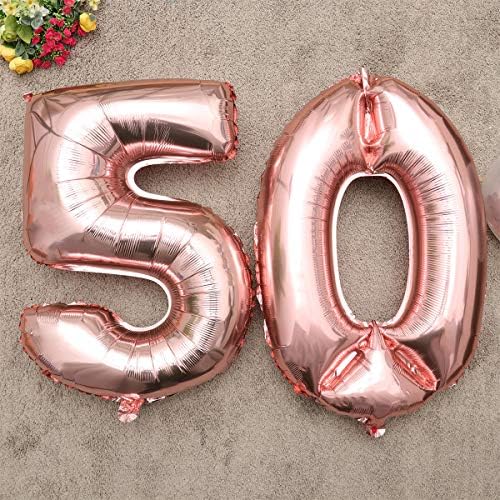 12 бр. в 1 комплект Розово-златен номер 50 балони от алуминиево фолио, набор от балони с конфети, Латекс, декорации с принтом