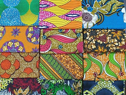 6 бр. памучни тъкани в африканския стил, квадратни четвъртинки, Размер: 22x17,5 инча (56 cm x 45 cm), материал от Анкара за