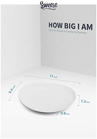 Бели трапезни чинии Sweese 11 инча - Порцеланов комплект от 6 квадратни чинии съвременна форма - Могат да се мият