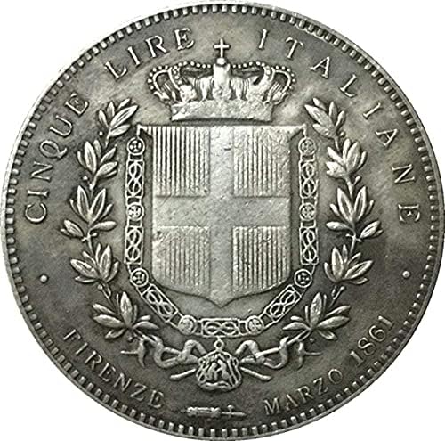 1861 Италианска монета 5, Покрити с Чиста Мед Сребърни Каменни монети Занаяти Колекция от монети Възпоменателна Монета