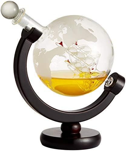 Гарафа за уиски Berkware Globe с гравиран и Вътрешния стъклен кораб, ръчно изработени - Подаръчен комплект с 2 Бокалами Globe