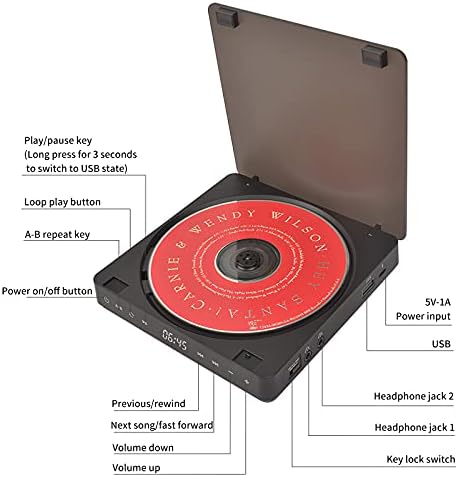 Преносим CD-плейър HIOD Walkman с Два 3,5 мм Стерео Аудиоразъемами, Образователна Машина За Студенти, Плейър в Ретро-та и Албуми