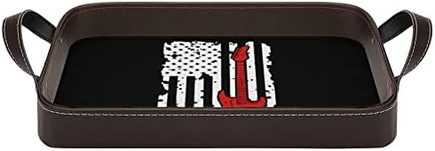 Китара, Китарист Музика Флаг на САЩ Кожена Табла Органайзер Сервировочный Тава с Дръжки Декоративен Поднос