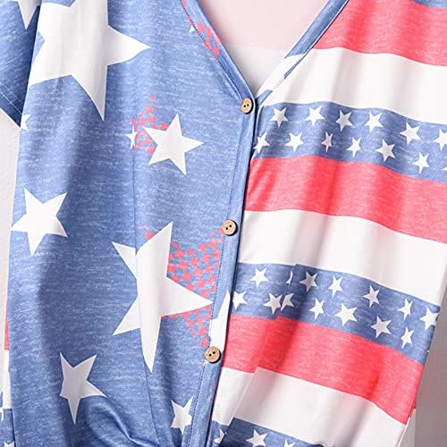 QCEMENI Тениска с Американския флаг, Дамски Летни Блузи С V-образно деколте, Риза на Четвърти юли в Звездната