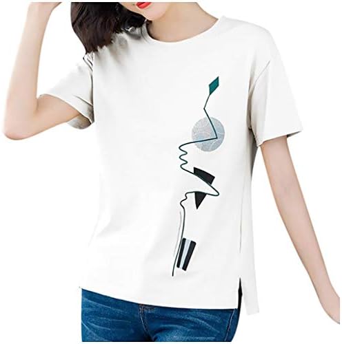 Bmisegm Дамски Тениски с Къс ръкав, Блуза по Образец от Карикатура, Летни Тениски Свободно, Намаляване, в памучна Риза