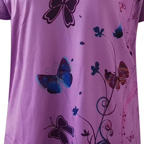 Топ с Къс Ръкав, Дамски Есенно-Годишната Памучен Тениска с Vneck Пеперуда и Цветен Модел, Без Приятелка, Тениска Свободно Намаляване за Момичета