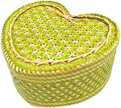Бамбук Кошница за подаване на лепкав ориз 6 x е 5.2-инча, Kratip, Контейнер със Сложната тъкан, във формата на сърце,