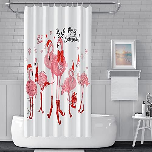 Коледна Завеса за душ Yeele, Розови Завеси за душ с фламинго, Забавен Комплект Завеса за душ с животни от