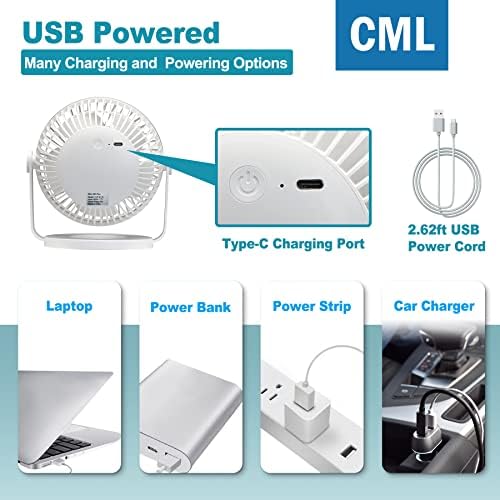 Настолен вентилатор CML USB, 5-Инчов Мини-Персонален Вентилатор с 4 Скорости Бесщеточного на двигателя, въртящ се на