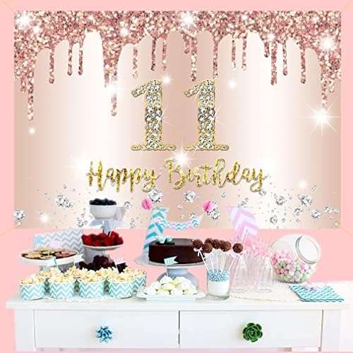 Декорации с 11-тия Рожден Ден на Фона на Банер за момичета, Текстилен Плакат с Надпис Happy 11 Years Old Party, Рожден