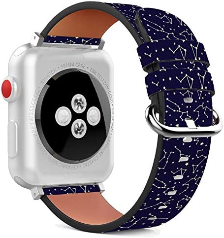 Съвместим с Apple Watch - 38 мм / 40 мм (серия 5,4,3,2,1) Кожена гривна със закопчалка от неръждаема стомана и адаптери - Nights Constellation Stars