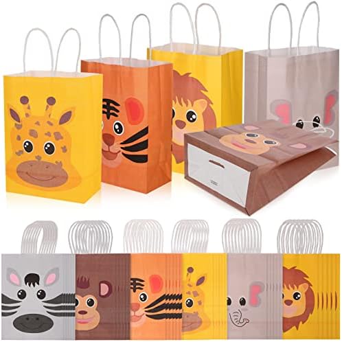Toyvian 24 бр. Чанти за парти с животни, Тематични Хартиени Подаръчни Торбички с дръжки за Парк, Детски Чанти
