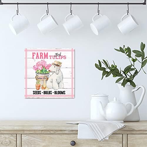 Дървени Табели Farm Пазар на Свежи Цветя Подвесная Стенни Знак Розови Лалета Немска Овчарка Декор на Стените В Фермер стил