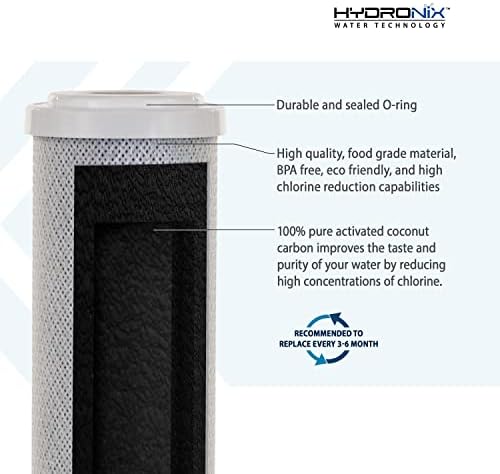 Hydronix 4 Опаковки карбонови филтри за вода от кокосови черупки технически директор за целия си дом, RO,