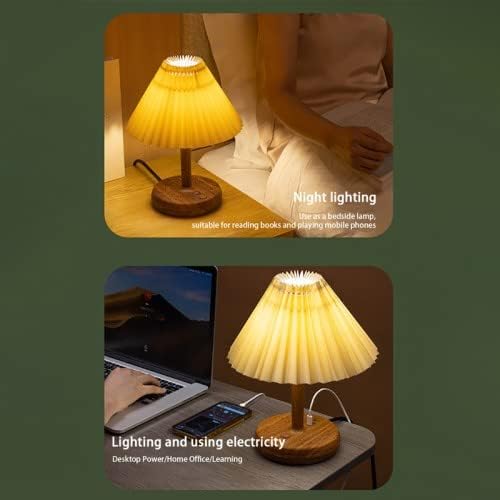 SOYATER Малка Плиссированная Настолна Лампа за Спалня с USB, Малка Нощна Настолна Лампа с USB конектор за зареждане,
