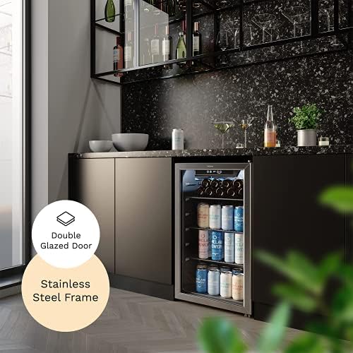 Хладилник и охладител за напитки hOmeLabs - Мини-хладилник на 120 кутии със стъклени като за напитки, бира или вино - Малка машина за сервиране на напитки, за офис или бар с
