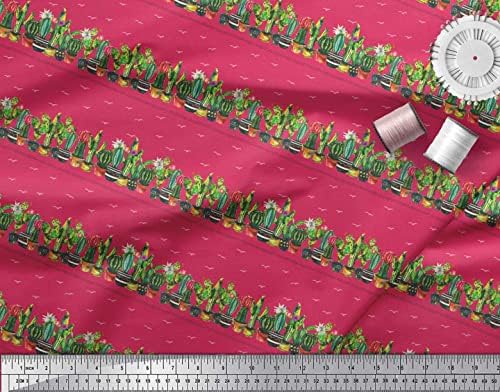 Соймой Розов памучен батистовая плат с щампи на кактус формата на конично дърво в саксия ширина 58 см