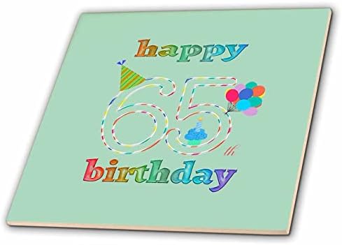 3dRose с 65-та годишнина, торта със свещ, балони, шапка, разноцветни плочки (ct_352205_1)
