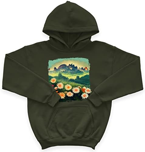 Детска hoody от порести руно с планински пейзаж - Художествена Детска hoody с качулка - Цвете Hoody за деца