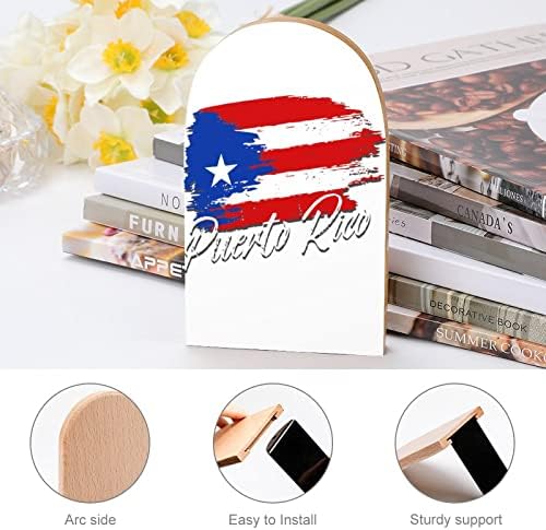 Реколта Стойка за книги с Флага Пуерто-Рико, Декоративни Края, за книги с Принтом от Дърво на рафтове, Опаковки от 1 чифт