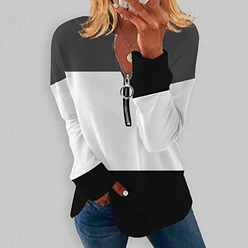 Дамски тениски NOKMOPO, модни и ежедневни hoody с кръгло деколте, блуза с дълги ръкави в нерегулярную ивица с геометричен