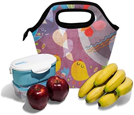 Чанта за Обяд Vipsk, Цветни Обяд-Бокс с Пиле с Графити, Водоустойчив Калъф за Носене за Пикник на Открито, Чанти