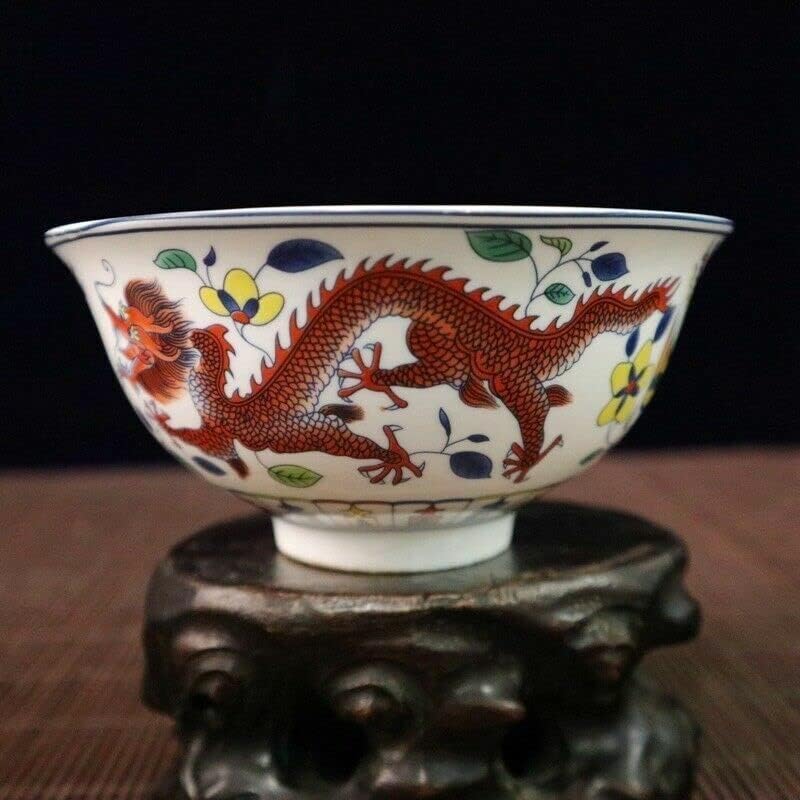 Вусло Стар китайски прах, цветен порцелан Дракон, феникс модел купата Qianlong Mark
